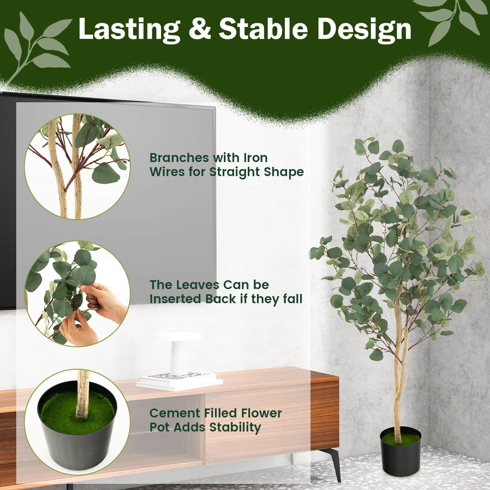 140cm Artificial Eucalyptus Tree with Adjustable Branches